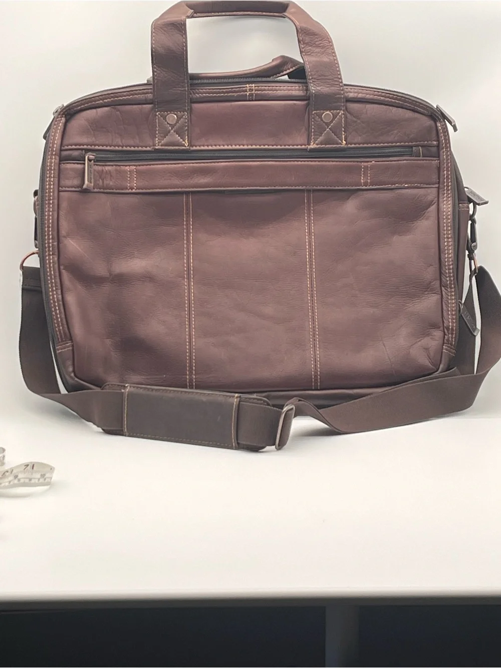 Kenneth Cole Reaction Dark Brown Leather Laptop Briefcase 16” W Crossbody